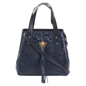 VALENTINO ORLANDI Made In Italy Leather Embroidered Tote With Tassel Flap
